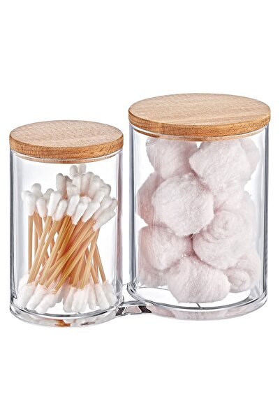 ROYALGROSS Twin Cotton Ball Organizer with Wooden Lid – Makeup Organizer