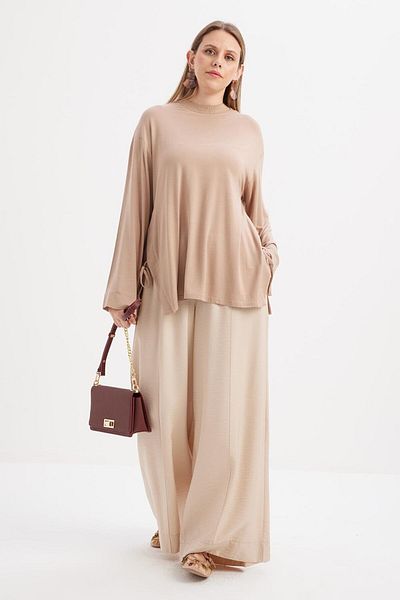 ALLDAY Mink-Side Slit Tie Detail Lycra Modal Tunic