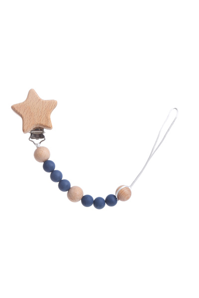 Factory Price - مشبك مصاصة خشبي وسيليكون على شكل نجمة - أزرق داكن