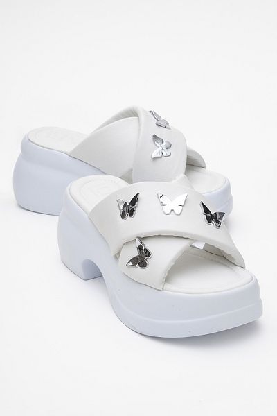 LuviShoes Γυναικείες παντόφλες FORCE White Butterfly Buckle Wedge Sole