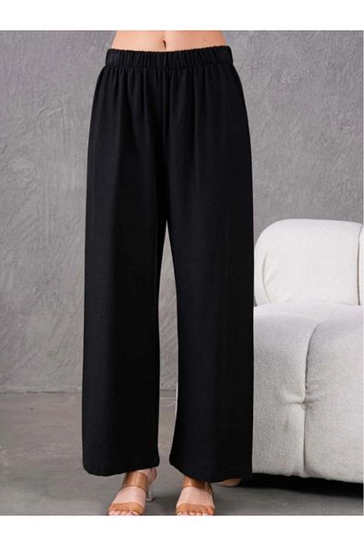 Stilmony Women's Linen Fabric Elastic Waist Comfortable Wide Leg Pants