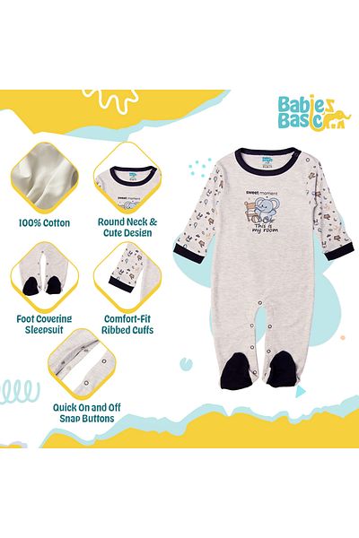 Babies Basic 100% Cotton Printed Long Sleeves Jumpsuit/Romper/Sleepsuit for babies