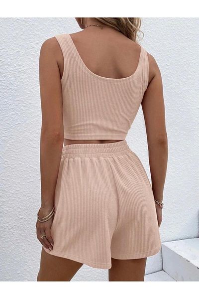 AFROGİYİM Women's Crop Shorts Bottom-Top Set