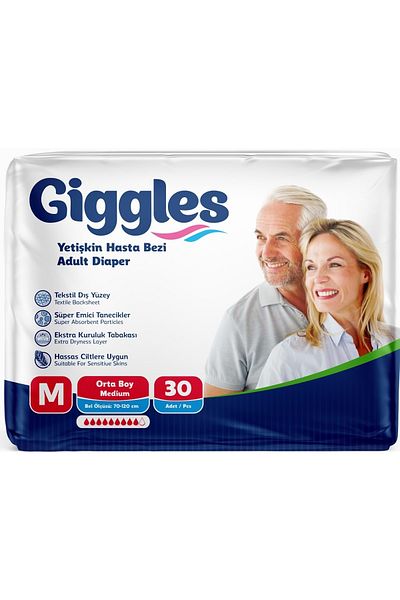 giggles Patient Diapers Adult Textile Surface with Waistband Medium - Medium (m) 150 Pieces (5Pk*30)