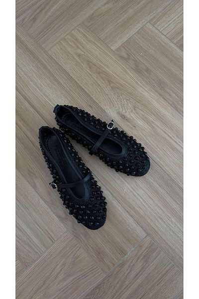 Eataly Shoes Black Mesh Ballerinas with Bead Detail