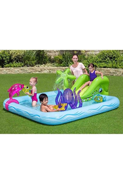 BESTWAY Kaydıraklı Fıskiyeli Havuz - Timsah-Yeşil - Pompa Hediye