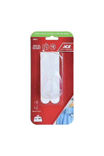 ACE Removable Durable Plastic Adhesive Hook White 10.7 x 5.08cm