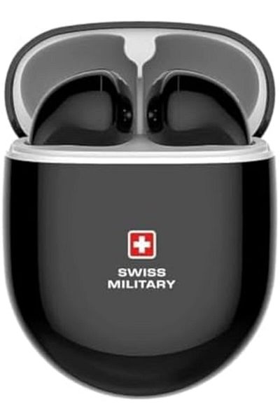 Swiss Military سماعات دلتا 2 TWS ENC لإلغاء الضوضاء مع جهير عميق وميكروفون للمكالمات ودقة عالية