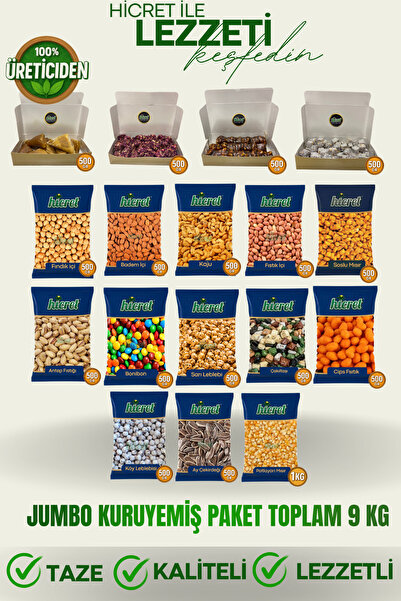 hicret Jumbo Kuruyemiş Paketi 17 Parça 9 Kg - Atıştırmalık Çerez