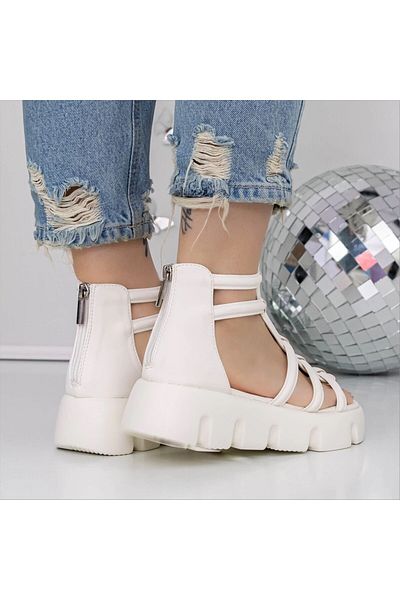 Kalapod Women's white platform sandals made of organic leather Selenza