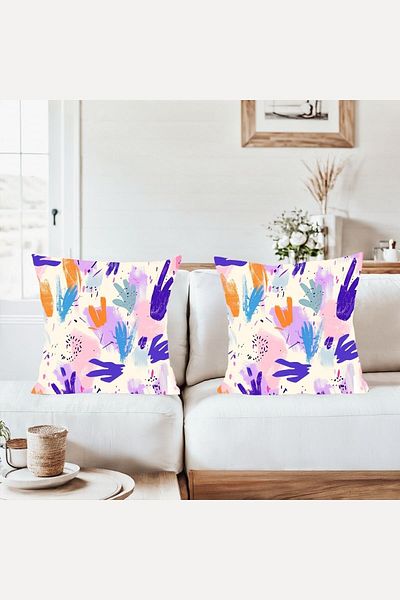 on the clouds Watercolor Patterned Colorful Combination Hidden Zipper Throw Pillow Cover Sofa Pillow Case Set (2Pcs)