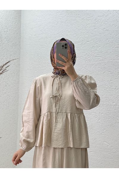 MİHRA STORE Zenira Strawberry Skirt Piped Button Suit-Na3389 Stone
