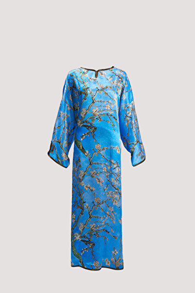 Nomads Felt Van Gogh Almond Tree Pattern Long Sleeve Silk Dress