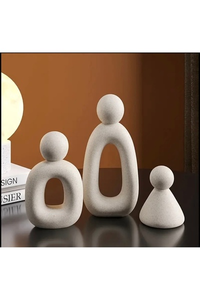 DEKORANLA Beyaz Dekor Biblo 3'lü TV Ünitesi Dekorasyon için şık ve modern gör...