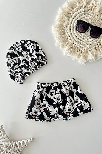 Minigimin Cicileri My Little Boy's Ciciles (2-8 Years) Mcky Patterned Boy's Swimsuit and Cap Set - Black