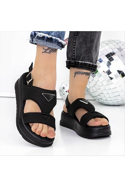 Kalapod Sandale dama negre din material textil Misura