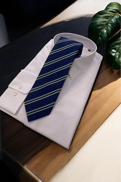 Sarar Navy Blue Green Striped Micro Tie