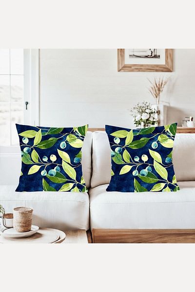 on the clouds Olive Branch Leaf Pattern Combination Hidden Zipper Throw Pillow Cover Sofa Pillow Case Set (2Pcs)