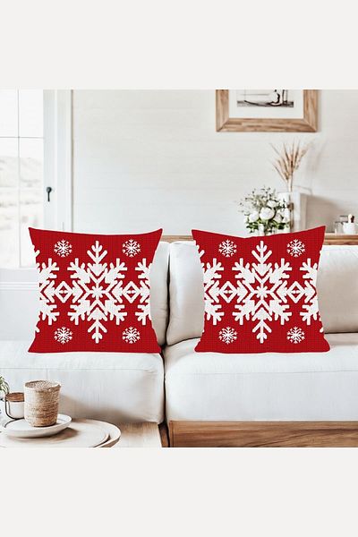 on the clouds White Snowflake New Year's Combination Hidden Zippered Throw Pillow Cover Sofa Pillow Case Set (2Pcs)