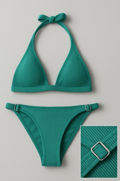 Pierre Cardin Kadın Uzun Üçgen Bikini Takımı HR24BT006 – Fitilli Kumaş, Desteksiz, Bağlamalı Model