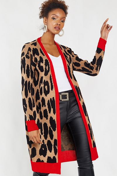 Hopoi Women's Leopard Pattern Garnished Cardigan
