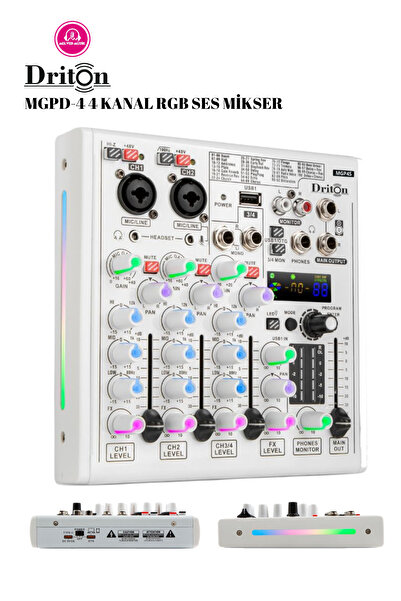 DRİTON MGPD-4 RGB IŞIKLI 4 KANAL BİLGİSAYAR LAPTOP PC UYUMLU 4 KANAL SES MİKSERİ