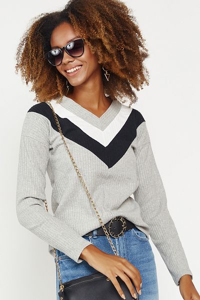 Hopoi Women's Color Block V-Neck Blouse