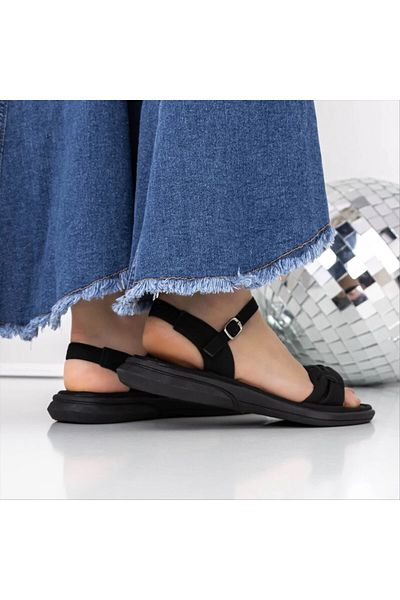 Kalapod Sandale dama cu toc negre din material textil Cintelena