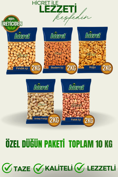 hicret Özel Düğün Kuruyemiş Paketi 5 parça 10 Kg - Atıştırmalık Çerez
