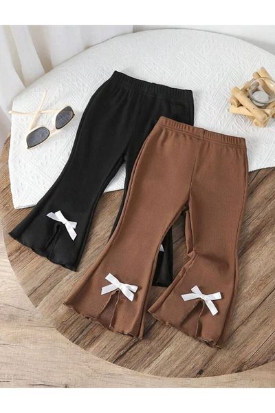 LOUİSA Girls' 2-Pack Stretch Fabric Pants with Ribbon and Spanish Leg Detail