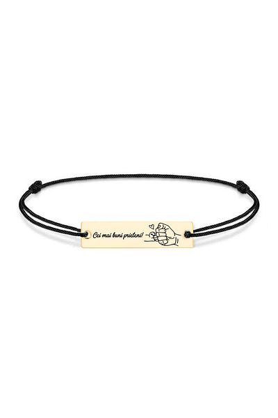 BijuBOX Bratara personalizată tată și copil "Cei mai buni prieteni!", snur negru, argint 925 placat aur 24K
