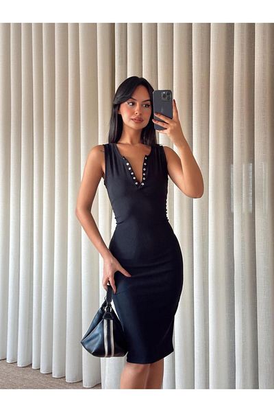 mydukkan.co Front Half Snap Ribbed Dress