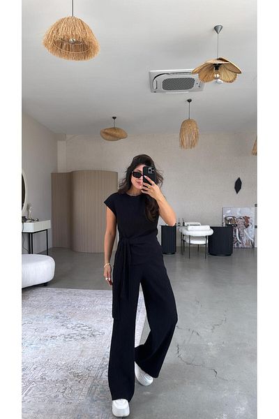 Buket Teke Black Tie-Up Wrap Suit