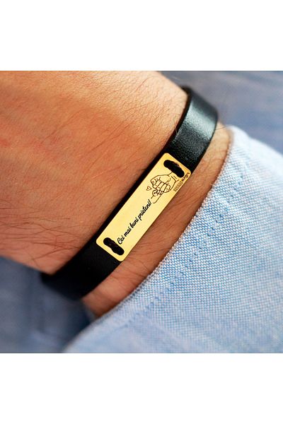 BijuBOX Brățară personalizată Tată și Copil "Cei mai buni prieteni" - piele și argint 925 placat aur 24K