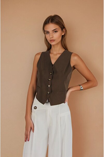 FABB Vestă maro cu spatele deschis