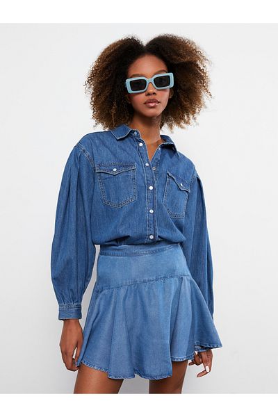 LC Waikiki Women's Standard Fit Straight Jean Shorts Skirt