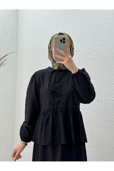 MİHRA STORE Zenira Strawberry Skirt Piping Button Suit-Na3389 Black