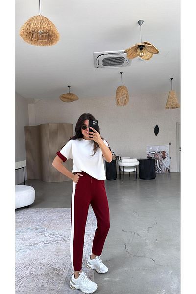 Buket Teke Burgundy Striped Modal Suit