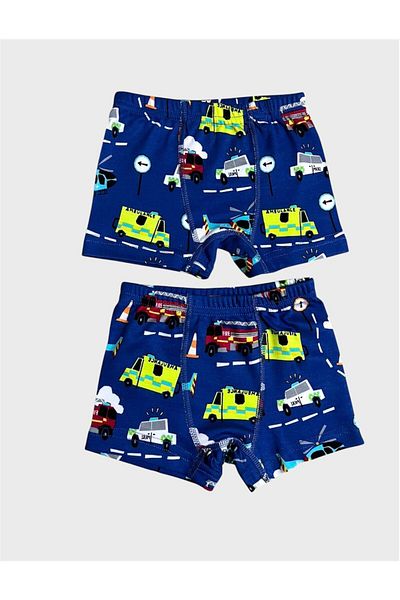 elmas kids Памучни боксерки с тъмносини мотиви за момче, комплект от 2