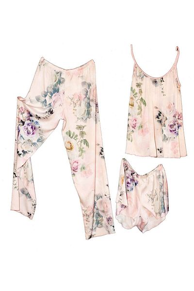 BLD by Exclusive Women's three-piece pajamas, soft printed satin, ROMANCE, BLD by Exclusive
