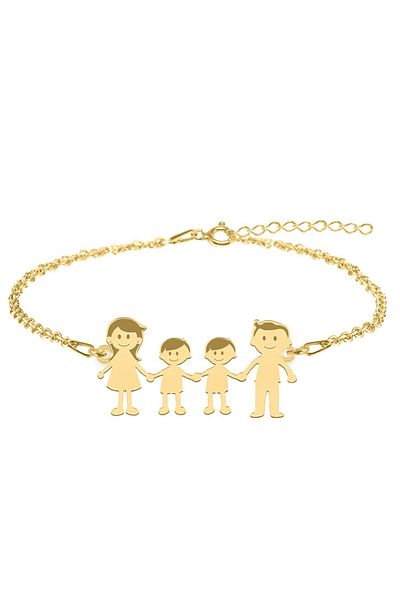 BijuBOX Brățară personalizată familie cu doi copii și tată din argint 925 placat cu aur 24K - BijuBOX