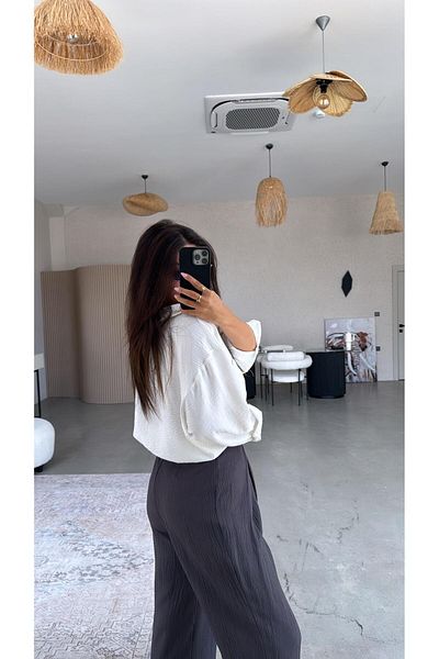 Buket Teke Anthracite Double Breasted Pleated Trousers