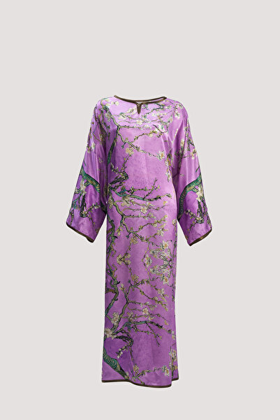 Nomads Felt Van Gogh Almond Tree Pattern Long Sleeve Silk Dress