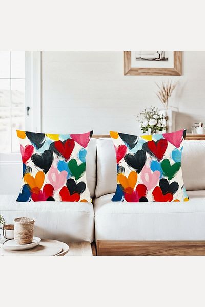on the clouds White Background Colorful Hearts Combination Hidden Zipper Throw Pillow Cover Sofa Pillowcase Set (2Pcs)