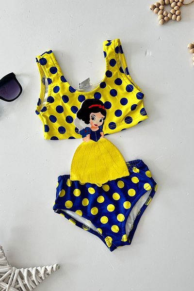 Minigimin Cicileri My Little Pimples (2-8 Years) Sofia Printed Polka Dot Girl's Swimsuit Bikini Set - Yellow
