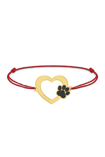 BijuBOX Brățară personalizează inimioară și labuță, snur roșu, argint 925 placat cu aur 24K - Paw Lover