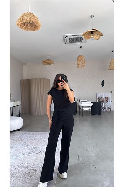 Buket Teke Black Tie-Up Wrap Suit