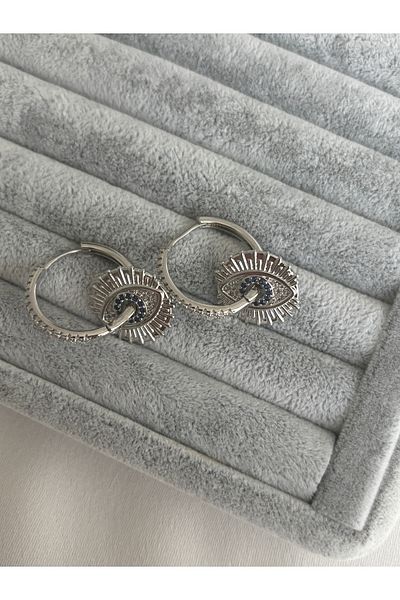ringbox Silver Colored Eye Dangle Stone Hoop Earrings