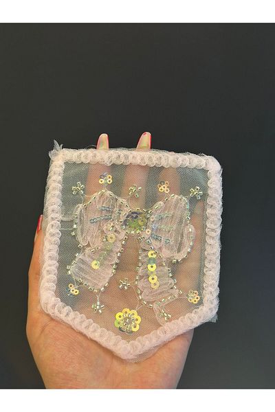 Gönülden Tasarım 14X12Cm Bead Puls Embroidery Bow Pocket Armaa Sewing Applique Pink