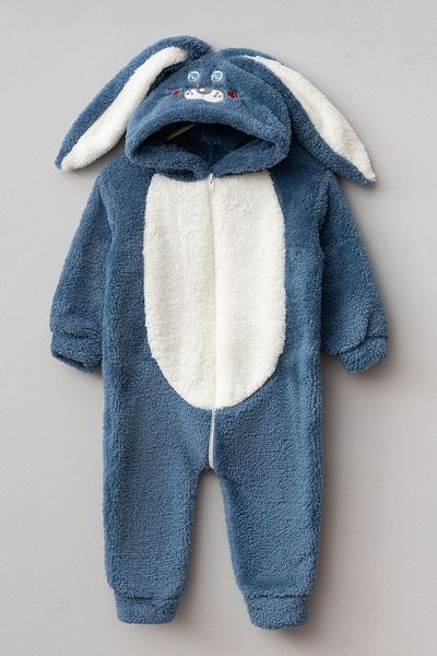 Teddy Pie Cute Rabbit Patterned Hooded Jumpsuit